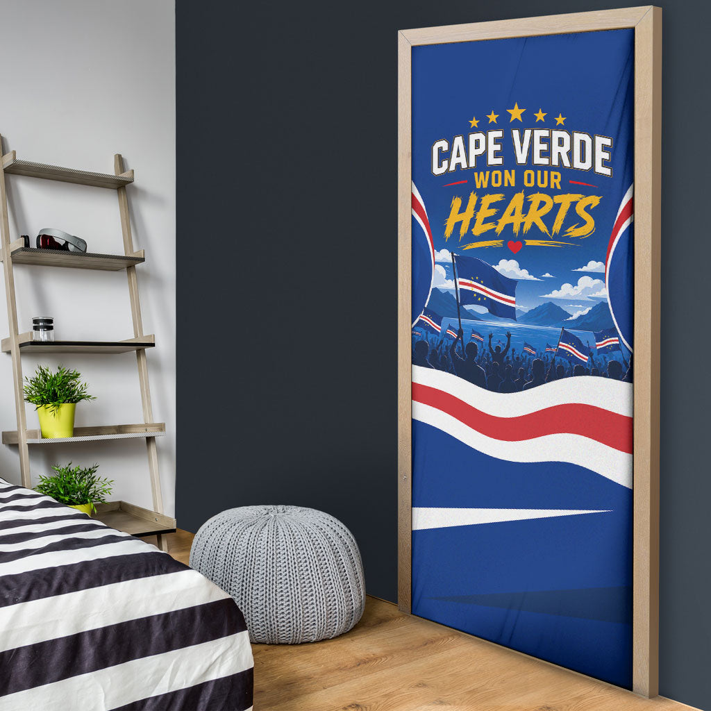Cape Verde Won Our Hearts Soccer Door Cover Blue Sharks Football Mascot Patriotic National Team