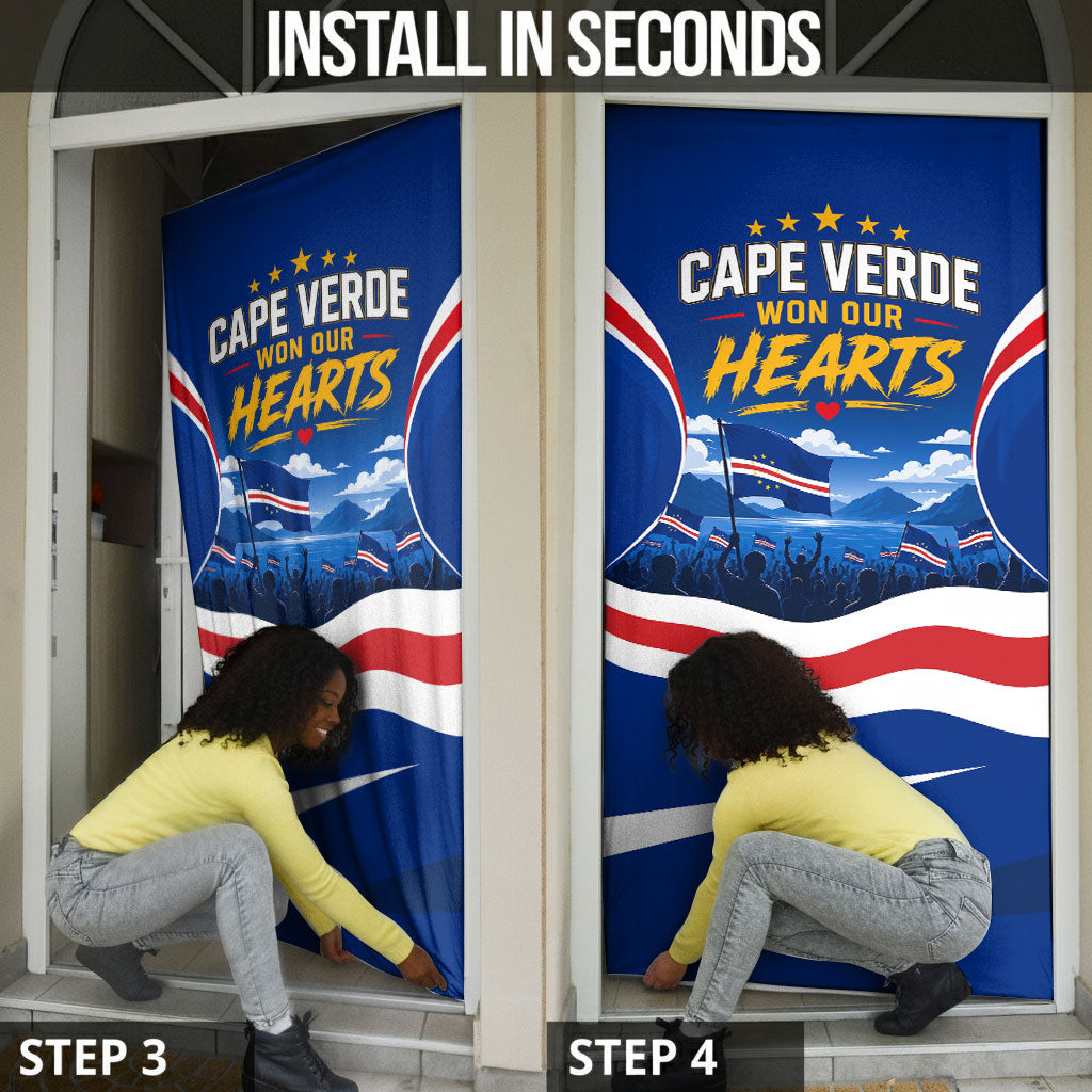 Cape Verde Won Our Hearts Soccer Door Cover Blue Sharks Football Mascot Patriotic National Team