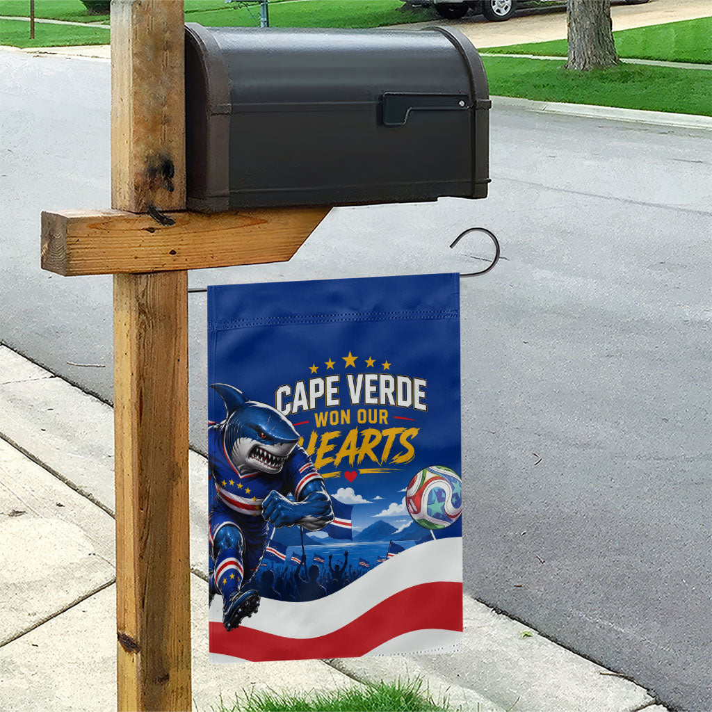 Cape Verde Won Our Hearts Soccer Garden Flag Blue Sharks Football Mascot Patriotic National Team