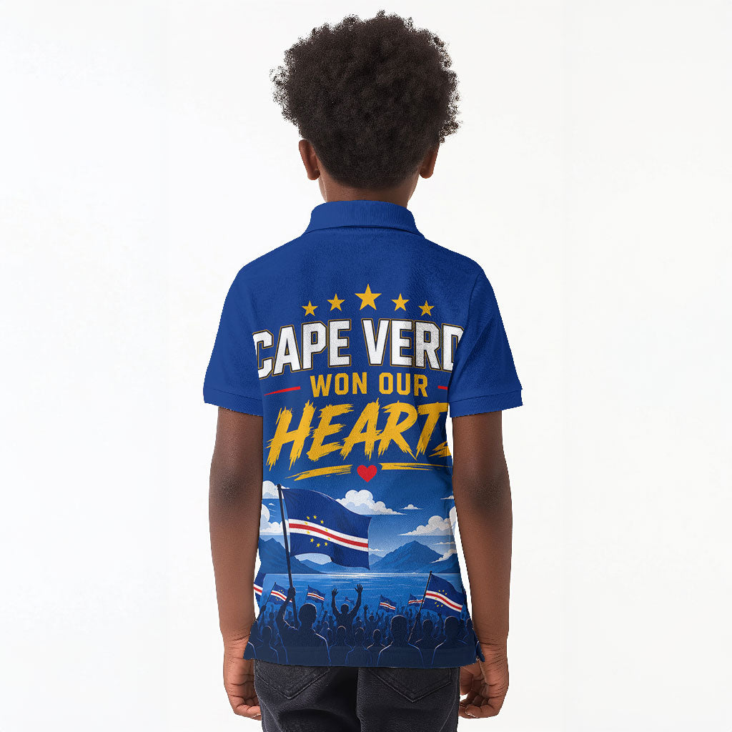Cape Verde Won Our Hearts Soccer Kid Polo Shirt Blue Sharks Football Mascot Patriotic National Team