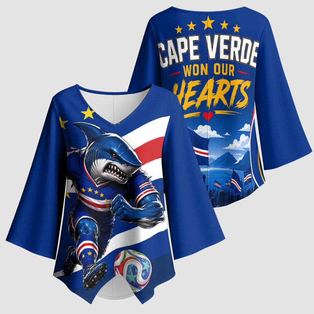 Cape Verde Won Our Hearts Soccer Kimono Sleeve Blouse Blue Sharks Football Mascot Patriotic National Team