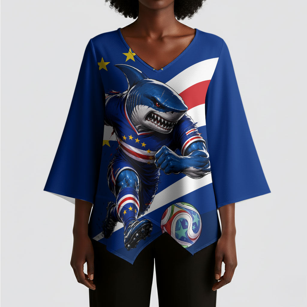 Cape Verde Won Our Hearts Soccer Kimono Sleeve Blouse Blue Sharks Football Mascot Patriotic National Team
