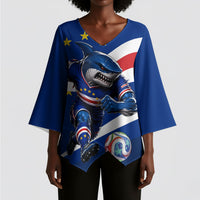 Cape Verde Won Our Hearts Soccer Kimono Sleeve Blouse Blue Sharks Football Mascot Patriotic National Team