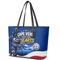 Cape Verde Won Our Hearts Soccer Leather Tote Bag Blue Sharks Football Mascot Patriotic National Team