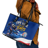 Cape Verde Won Our Hearts Soccer Leather Tote Bag Blue Sharks Football Mascot Patriotic National Team