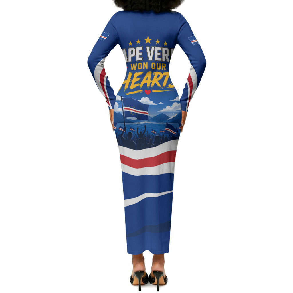 Cape Verde Won Our Hearts Soccer Long Sleeve Bodycon Dress Blue Sharks Football Mascot Patriotic National Team