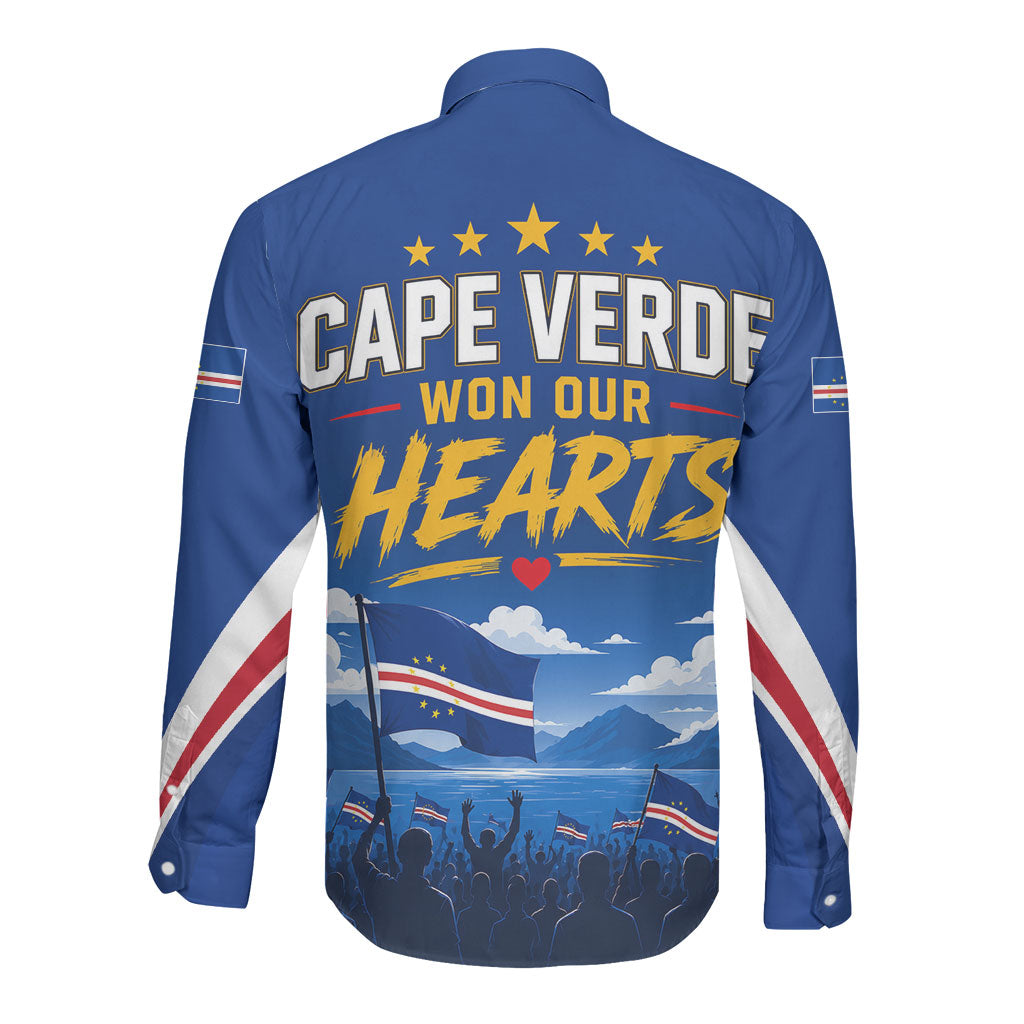 Cape Verde Won Our Hearts Soccer Long Sleeve Button Shirt Blue Sharks Football Mascot Patriotic National Team