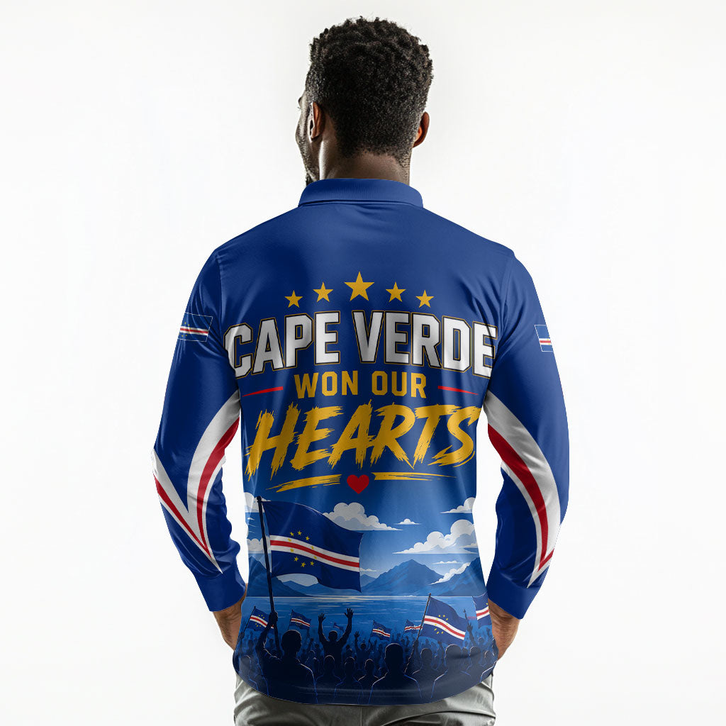 Cape Verde Won Our Hearts Soccer Long Sleeve Polo Shirt Blue Sharks Football Mascot Patriotic National Team