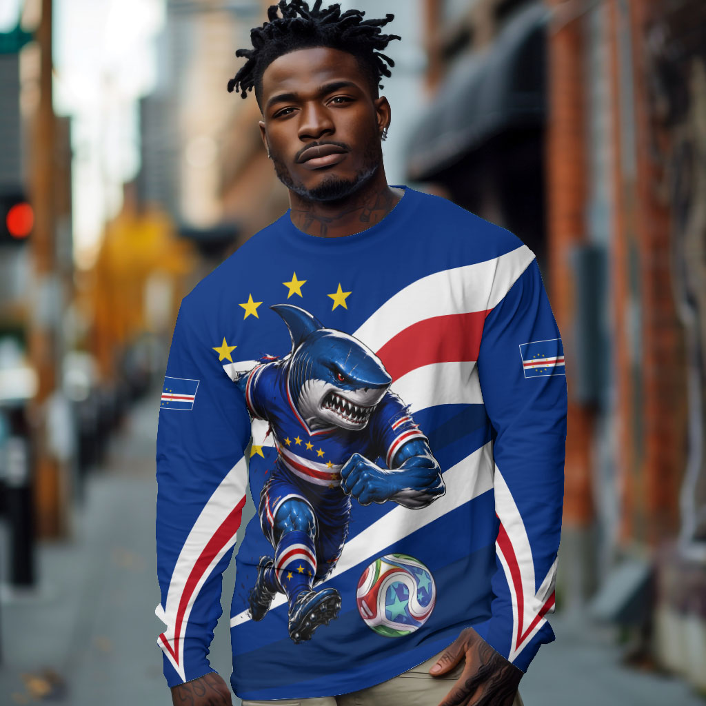 Cape Verde Won Our Hearts Soccer Long Sleeve Shirt Blue Sharks Football Mascot Patriotic National Team