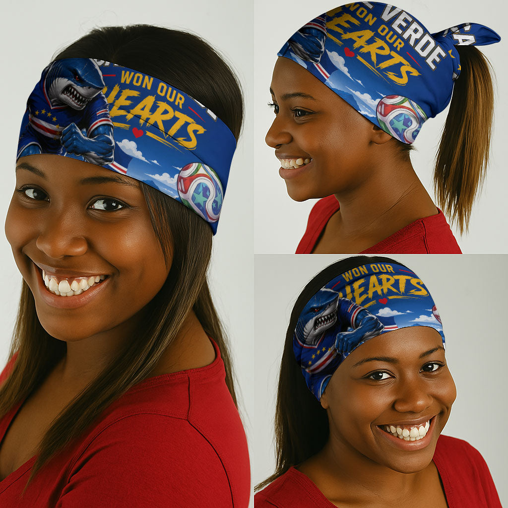 Cape Verde Won Our Hearts Soccer Neck Gaiter Blue Sharks Football Mascot Patriotic National Team