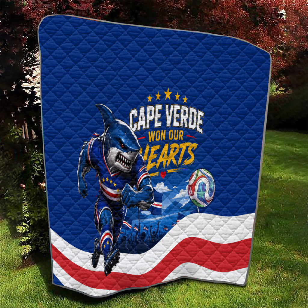 Cape Verde Won Our Hearts Soccer Quilt Blue Sharks Football Mascot Patriotic National Team