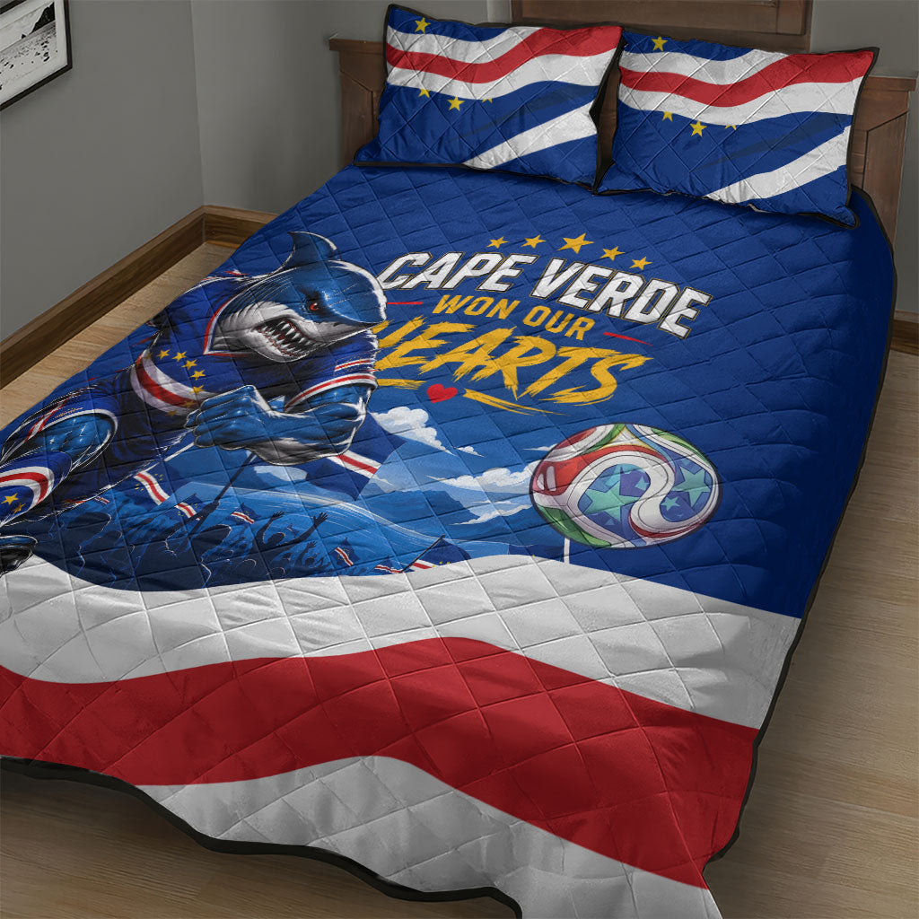 Cape Verde Won Our Hearts Soccer Quilt Bed Set Blue Sharks Football Mascot Patriotic National Team