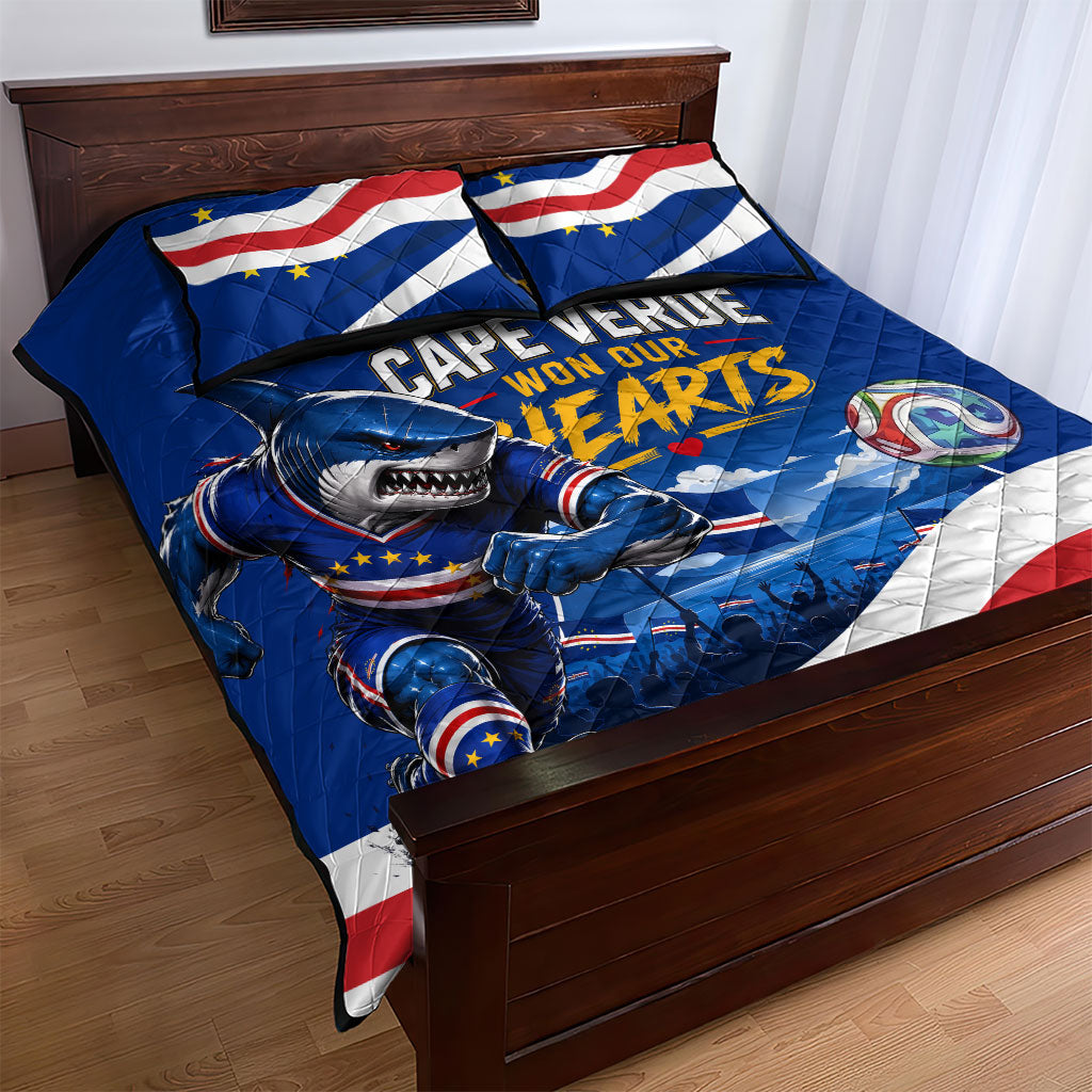 Cape Verde Won Our Hearts Soccer Quilt Bed Set Blue Sharks Football Mascot Patriotic National Team