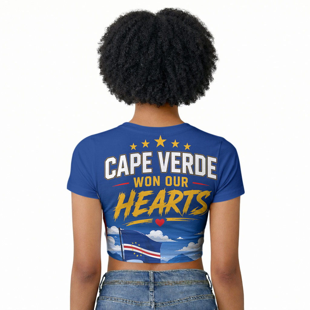 Cape Verde Won Our Hearts Soccer Raglan Cropped T shirt Blue Sharks Football Mascot Patriotic National Team