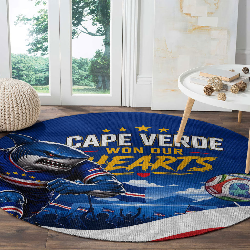 Cape Verde Won Our Hearts Soccer Round Carpet Blue Sharks Football Mascot Patriotic National Team