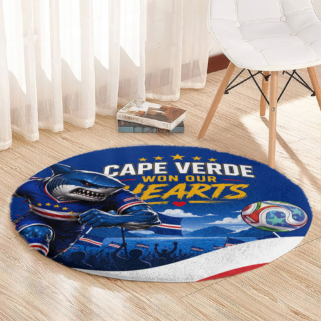 Cape Verde Won Our Hearts Soccer Round Carpet Blue Sharks Football Mascot Patriotic National Team