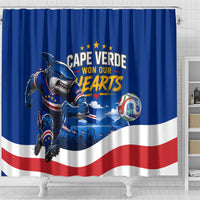 Cape Verde Won Our Hearts Soccer Shower Curtain Blue Sharks Football Mascot Patriotic National Team