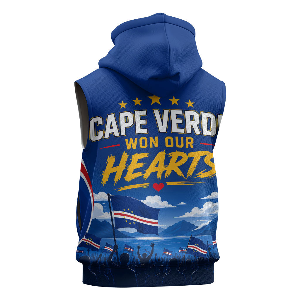 Cape Verde Won Our Hearts Soccer Sleeveless Hoodie Blue Sharks Football Mascot Patriotic National Team