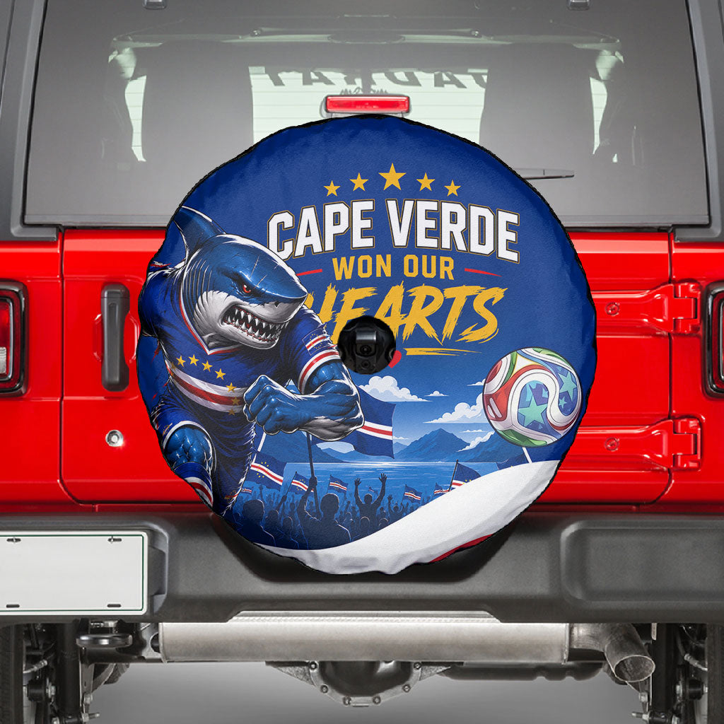 Cape Verde Won Our Hearts Soccer Spare Tire Cover Blue Sharks Football Mascot Patriotic National Team