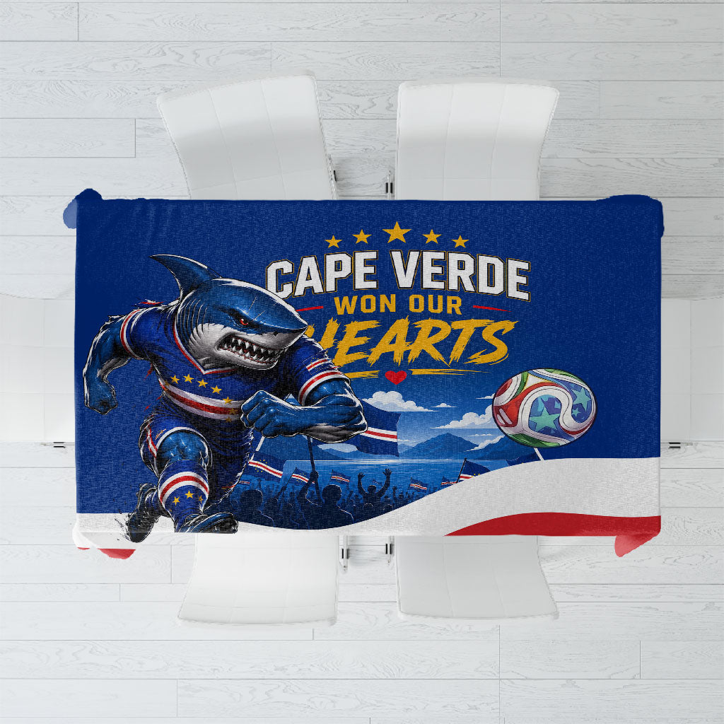 Cape Verde Won Our Hearts Soccer Tablecloth Blue Sharks Football Mascot Patriotic National Team