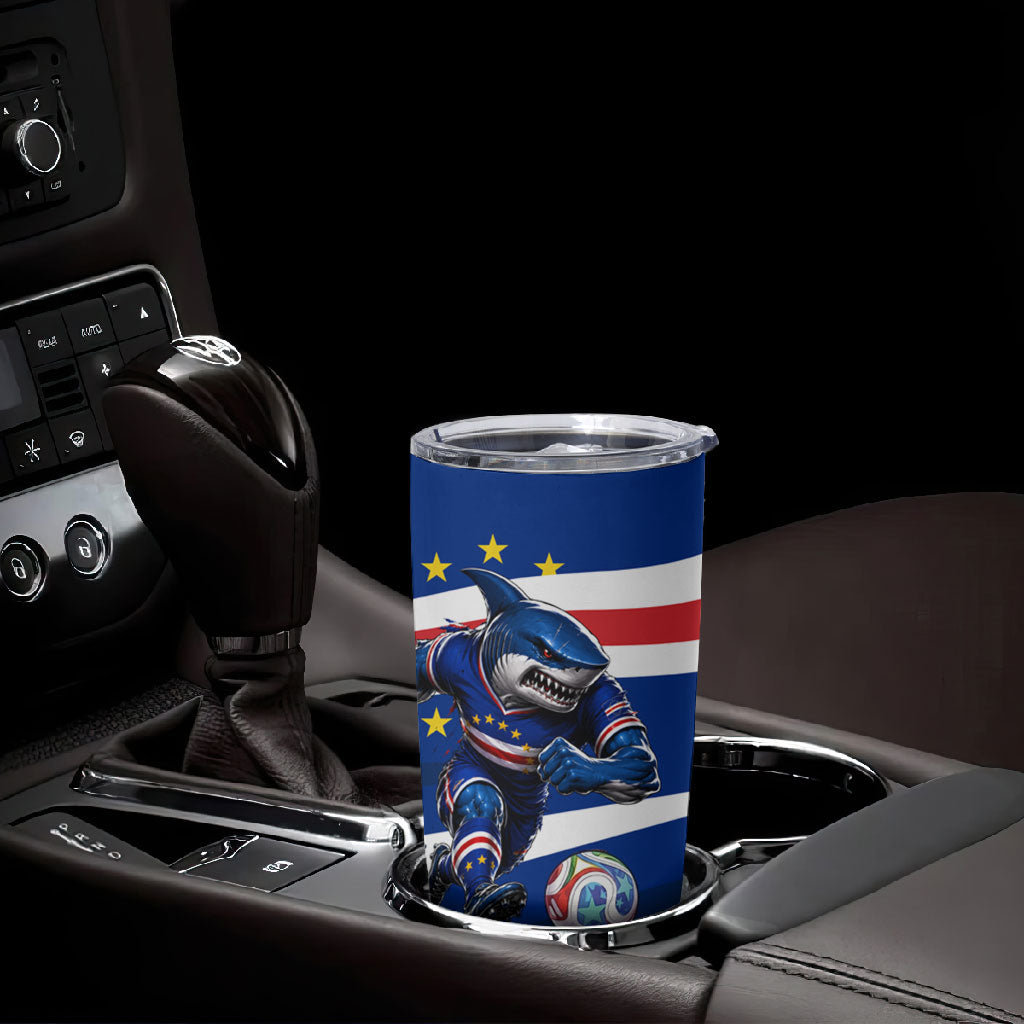 Cape Verde Won Our Hearts Soccer Tumbler Cup Blue Sharks Football Mascot Patriotic National Team