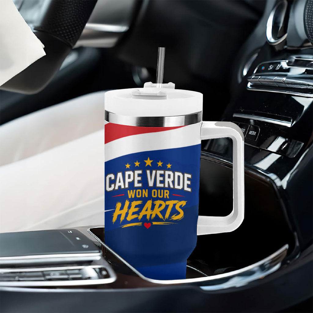 Cape Verde Won Our Hearts Soccer Tumbler With Handle Blue Sharks Football Mascot Patriotic National Team
