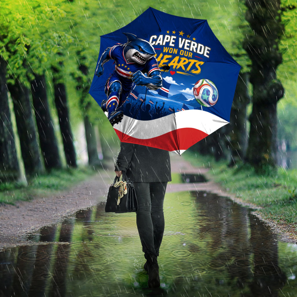 Cape Verde Won Our Hearts Soccer Umbrella Blue Sharks Football Mascot Patriotic National Team