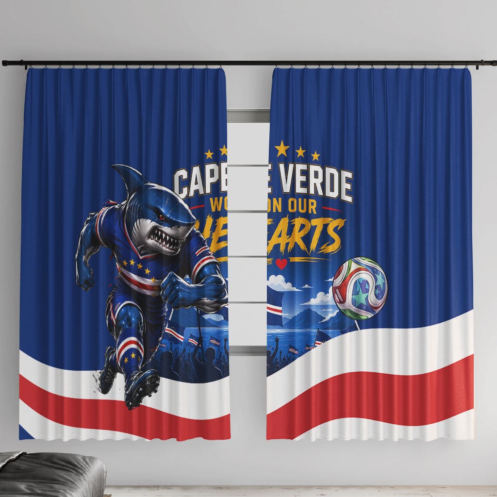 Cape Verde Won Our Hearts Soccer Window Curtain Blue Sharks Football Mascot Patriotic National Team