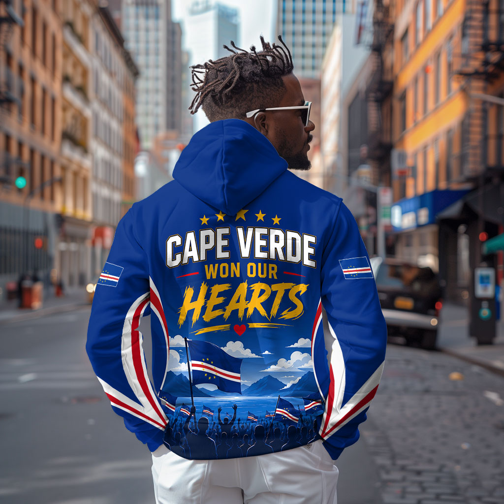 Cape Verde Won Our Hearts Soccer Zip Hoodie Blue Sharks Football Mascot Patriotic National Team