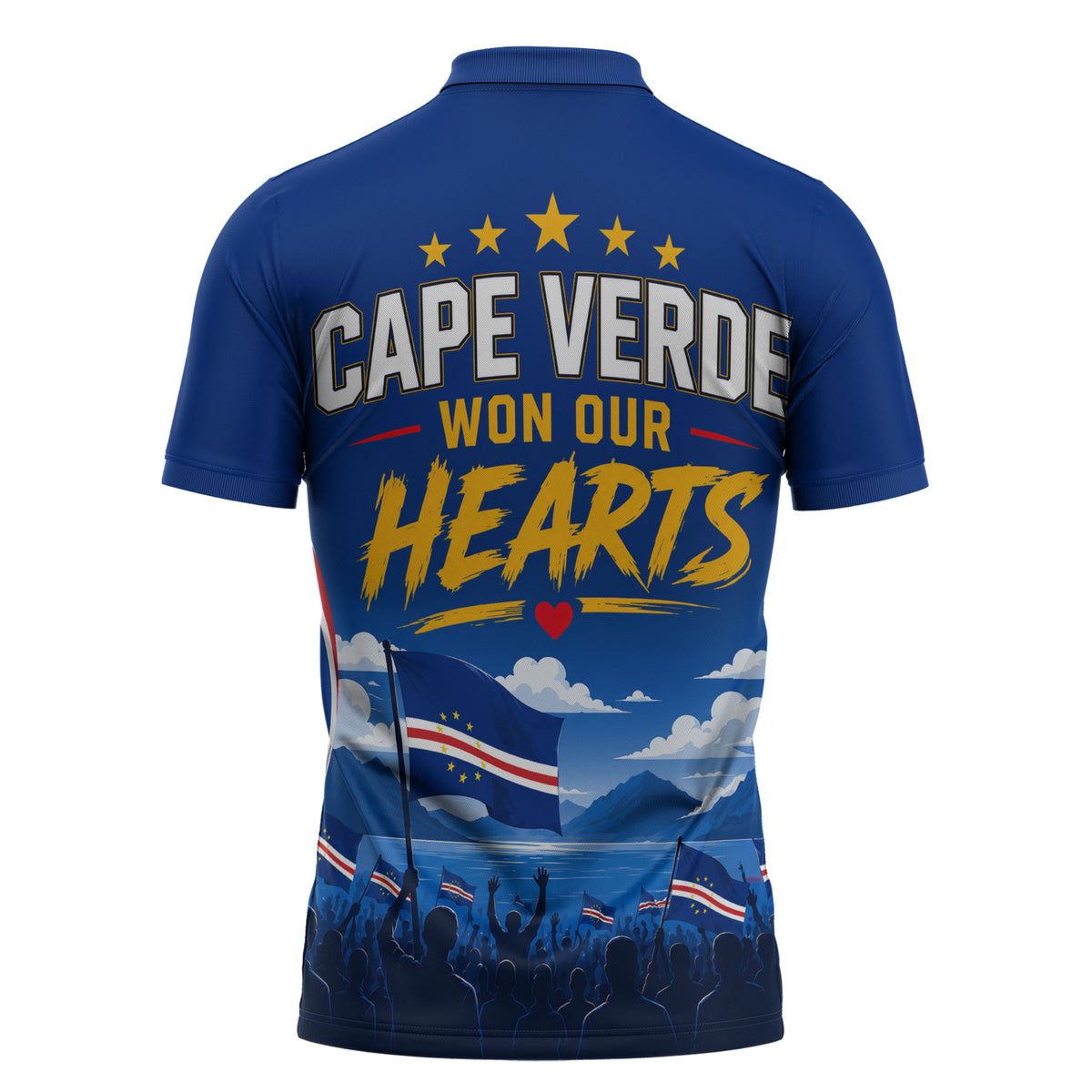 Cape Verde Won Our Hearts Soccer Zipper Polo Shirt Blue Sharks Football Mascot Patriotic National Team