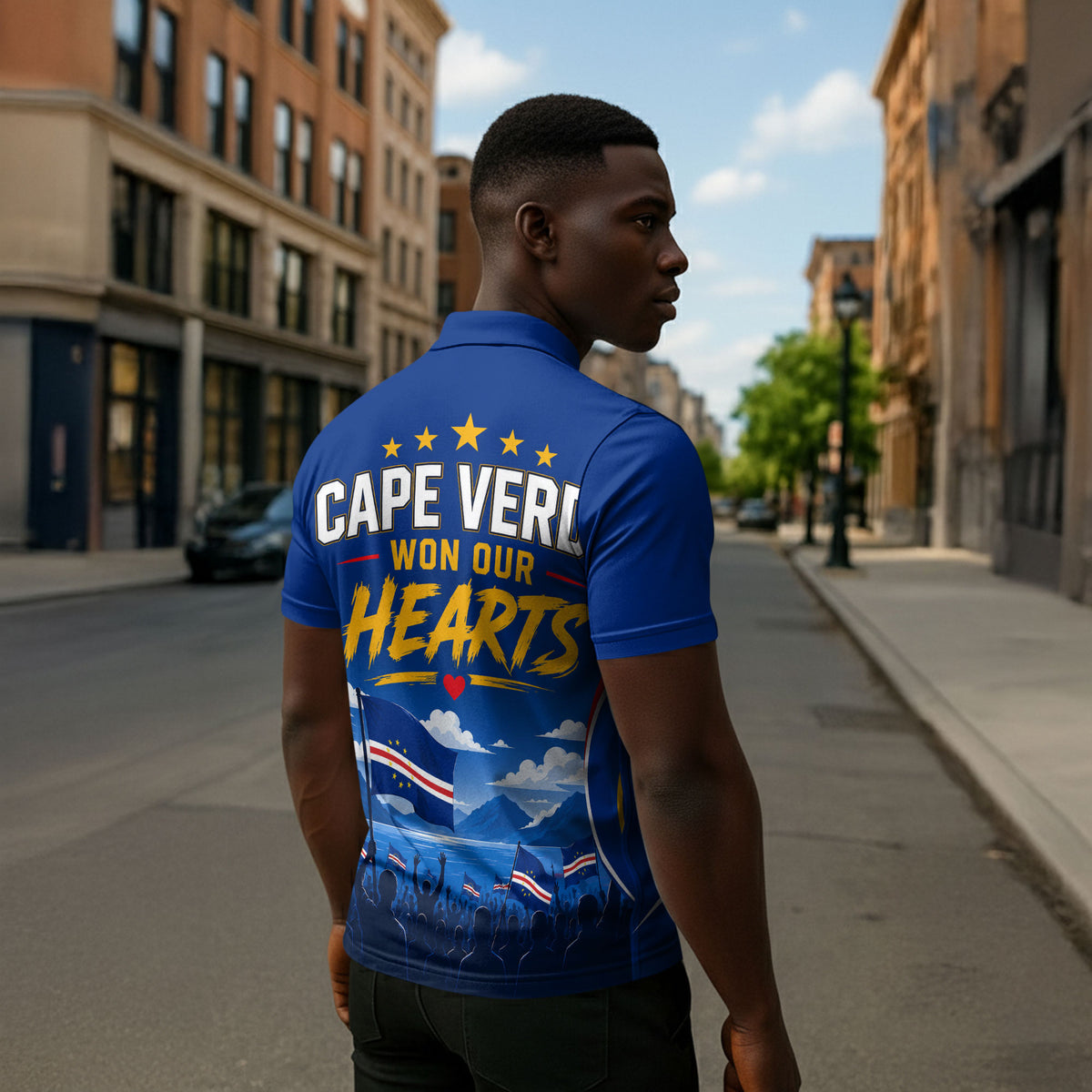 Cape Verde Won Our Hearts Soccer Zipper Polo Shirt Blue Sharks Football Mascot Patriotic National Team