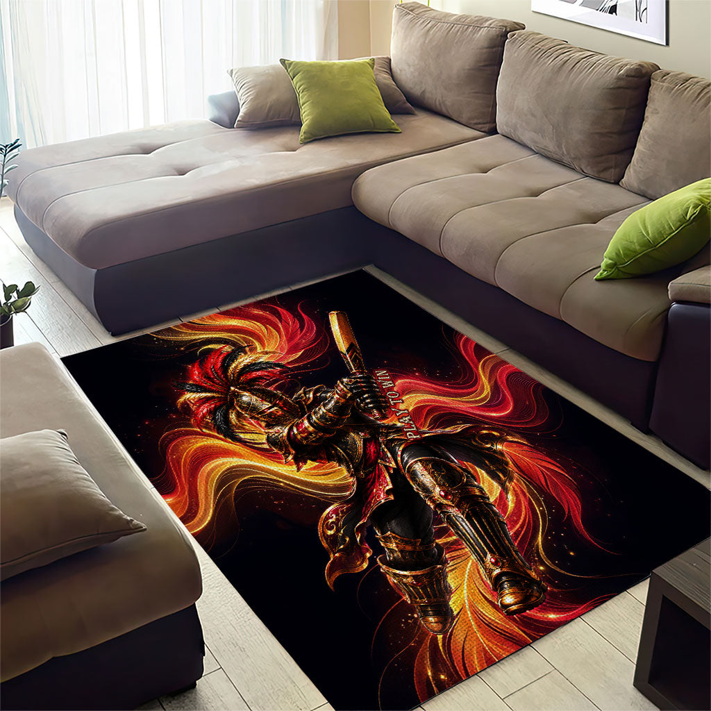 Trinbago Knight Riders Cricket Area Rug Trinidad and Tobago Fiery Knight Warrior Bat Flame
