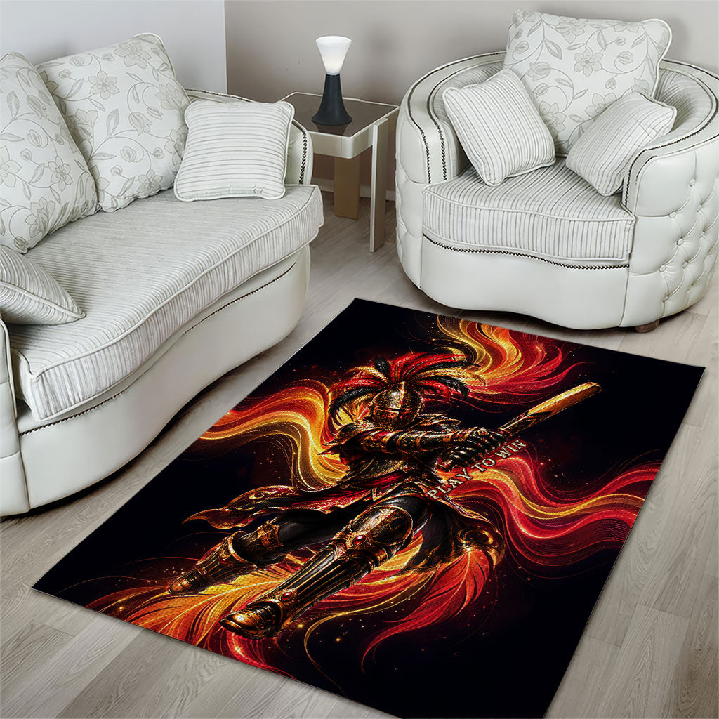Trinbago Knight Riders Cricket Area Rug Trinidad and Tobago Fiery Knight Warrior Bat Flame