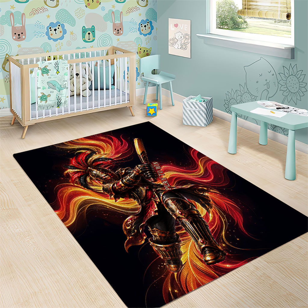 Trinbago Knight Riders Cricket Area Rug Trinidad and Tobago Fiery Knight Warrior Bat Flame