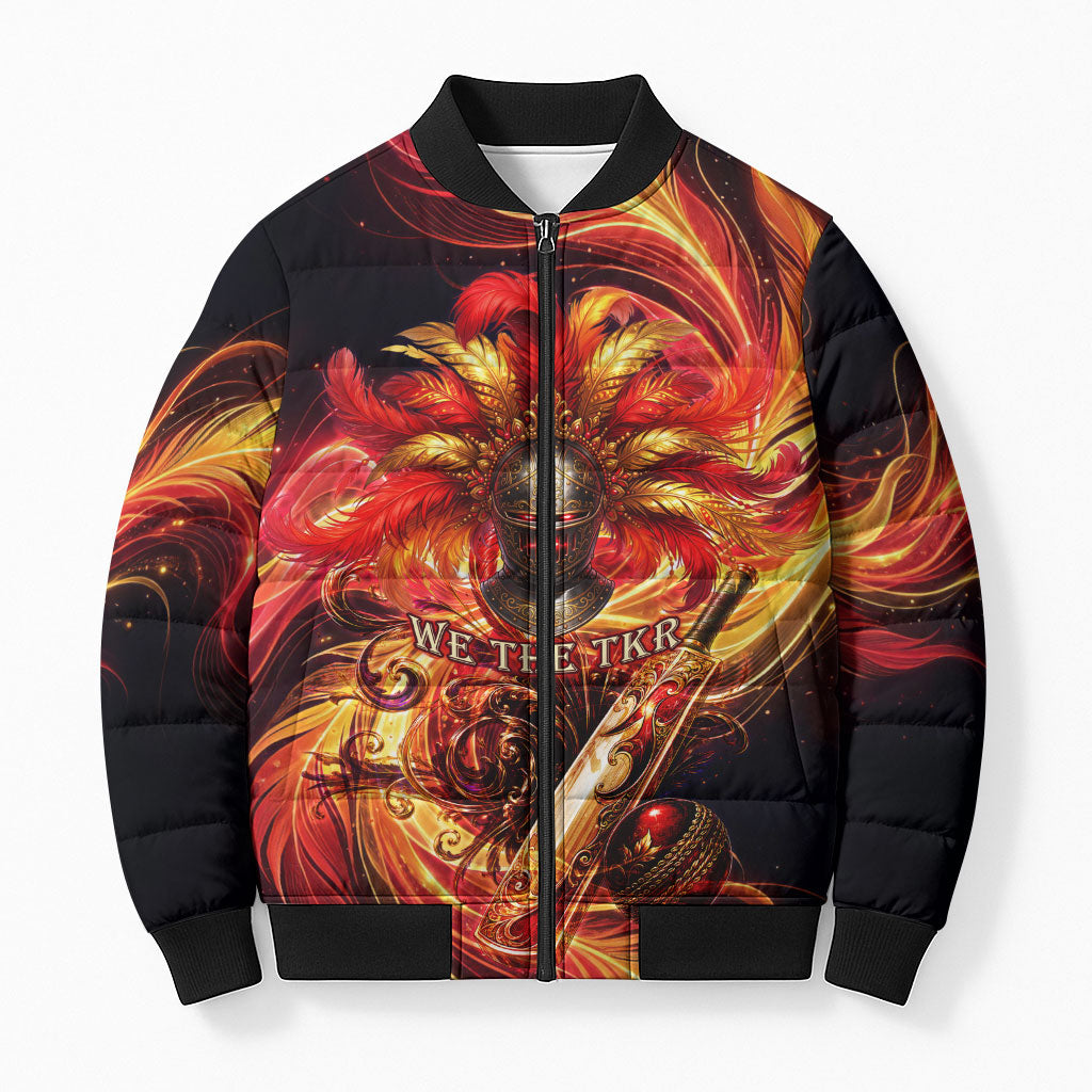 Trinbago Knight Riders Cricket Bomber Puffer Jacket Trinidad and Tobago Fiery Knight Warrior Bat Flame