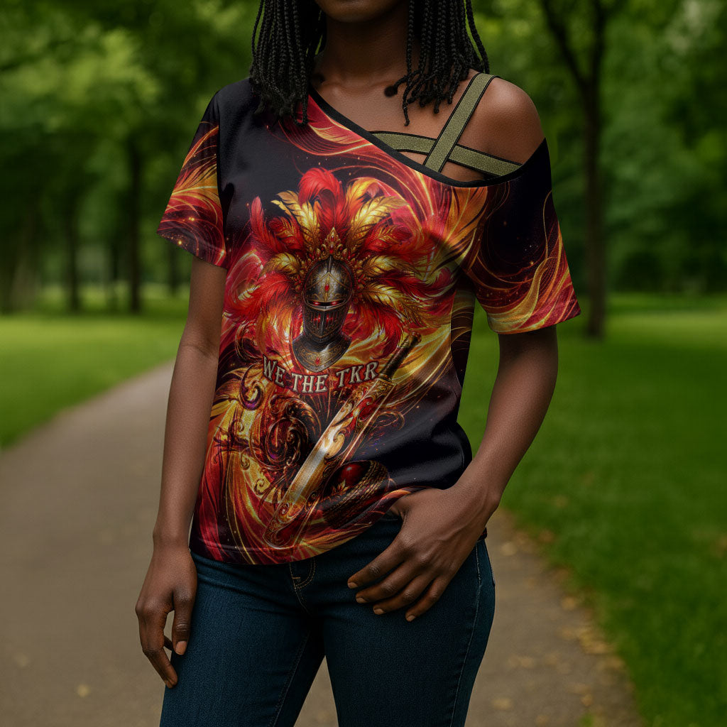 Trinbago Knight Riders Cricket Cross Shoulder Shirt Trinidad and Tobago Fiery Knight Warrior Bat Flame