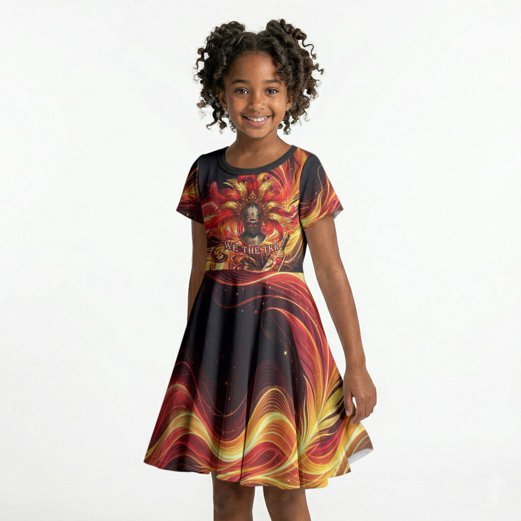 Trinbago Knight Riders Cricket Kid Short Sleeve Dress Trinidad and Tobago Fiery Knight Warrior Bat Flame