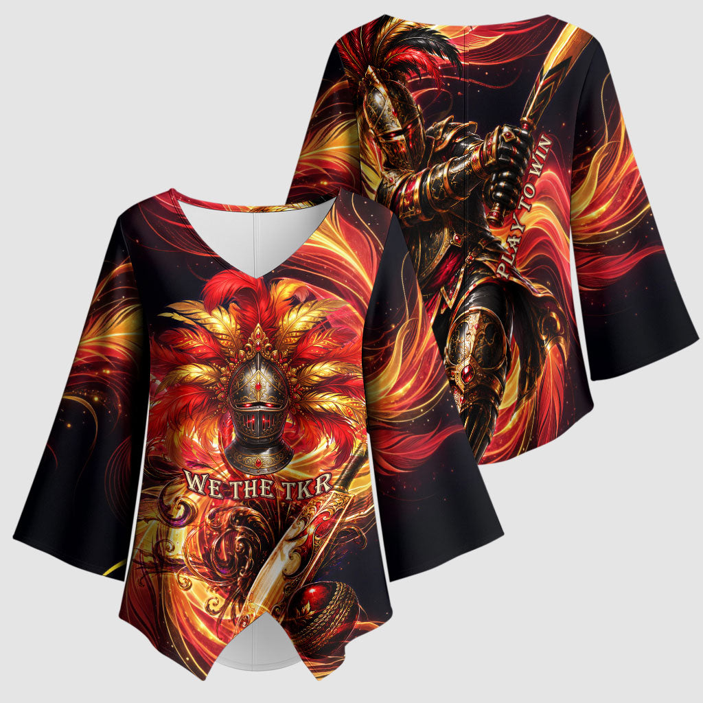 Trinbago Knight Riders Cricket Kimono Sleeve Blouse Trinidad and Tobago Fiery Knight Warrior Bat Flame