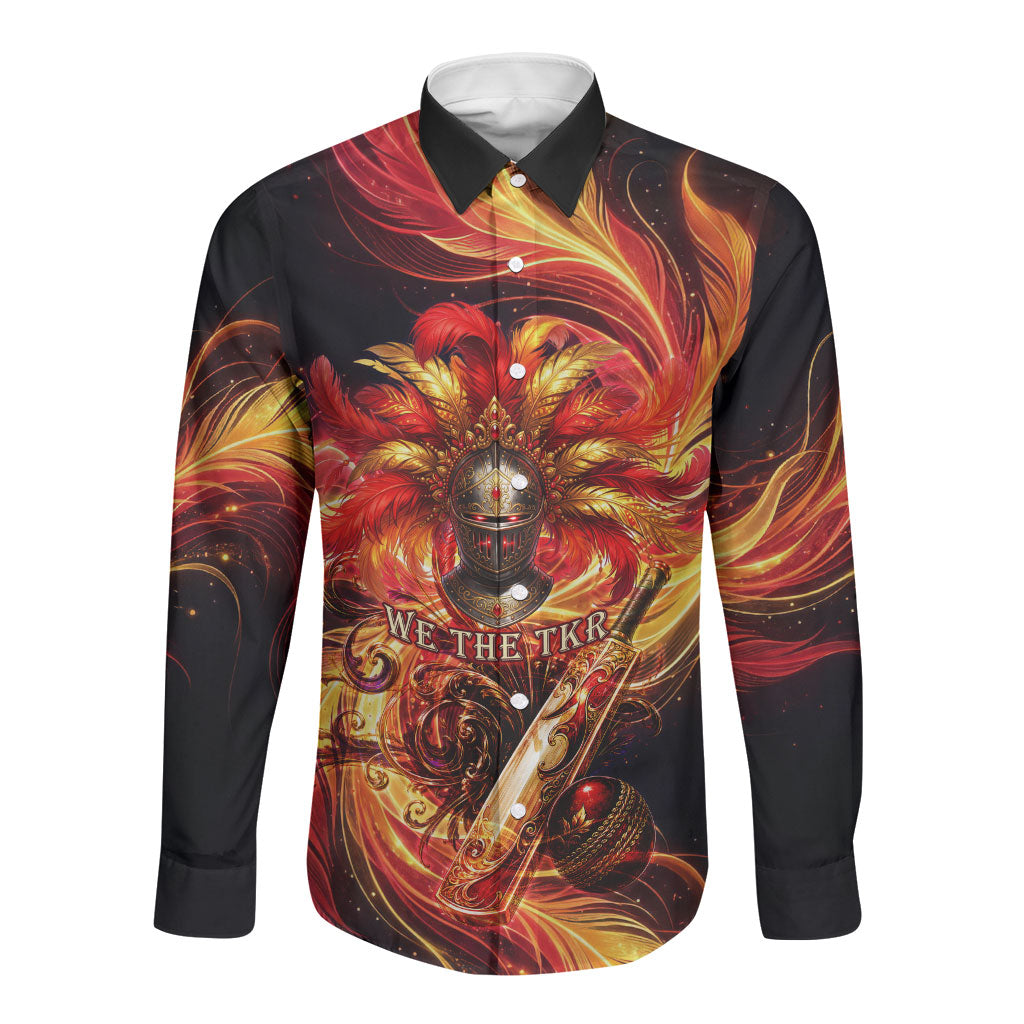 Trinbago Knight Riders Cricket Long Sleeve Button Shirt Trinidad and Tobago Fiery Knight Warrior Bat Flame
