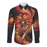 Trinbago Knight Riders Cricket Long Sleeve Button Shirt Trinidad and Tobago Fiery Knight Warrior Bat Flame