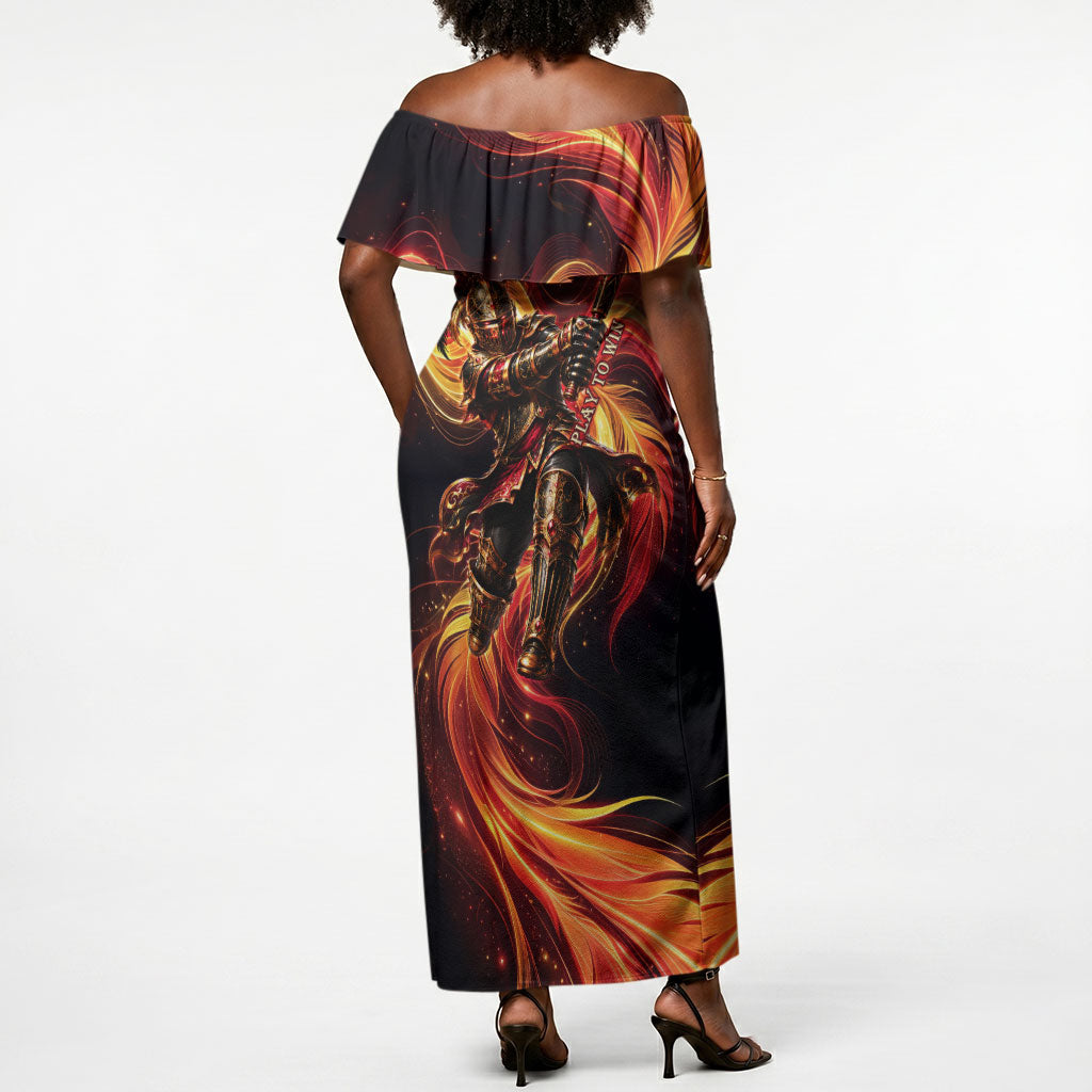 Trinbago Knight Riders Cricket Off Shoulder Maxi Dress Trinidad and Tobago Fiery Knight Warrior Bat Flame