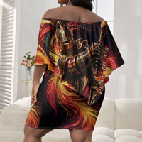 Trinbago Knight Riders Cricket Off Shoulder Short Dress Trinidad and Tobago Fiery Knight Warrior Bat Flame