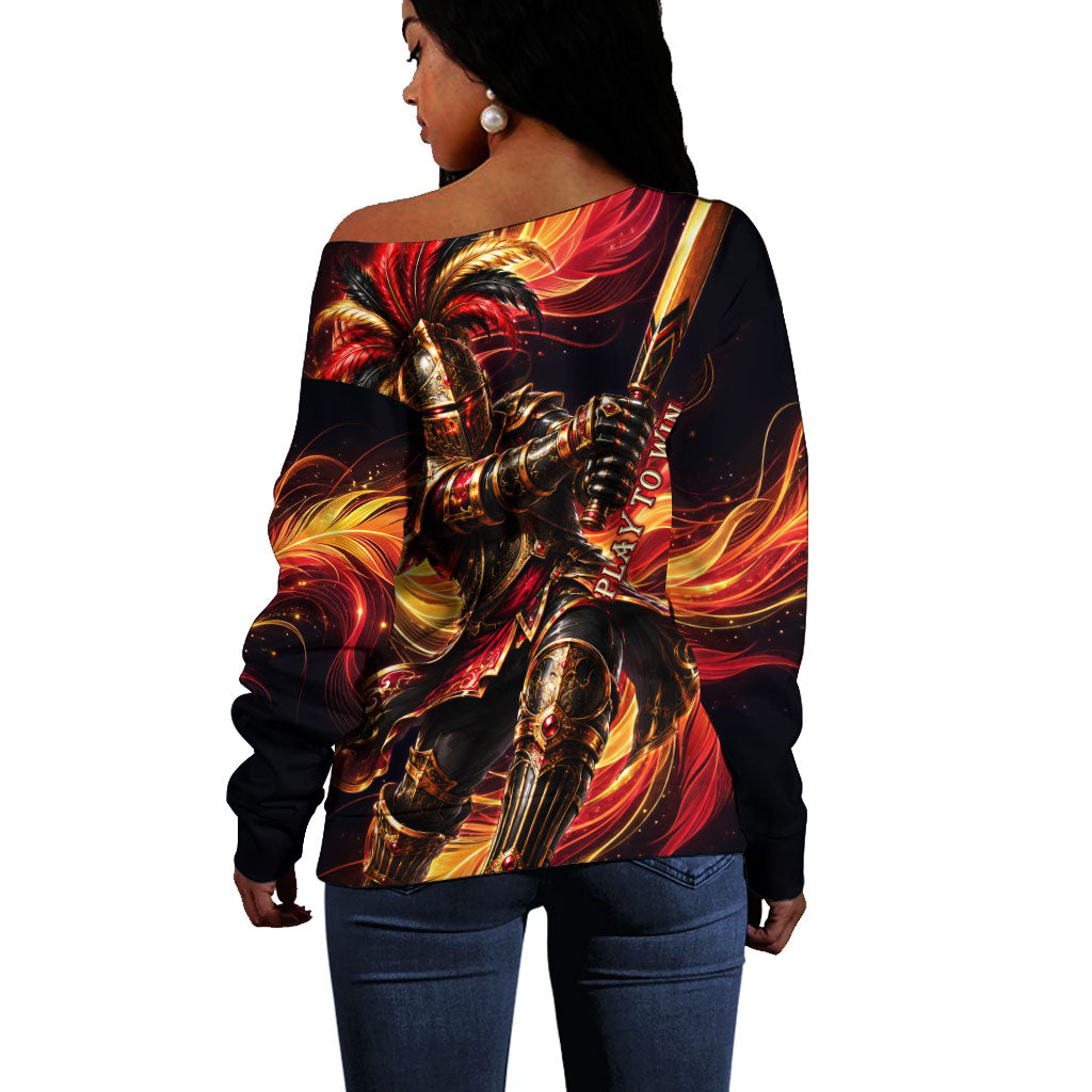 Trinbago Knight Riders Cricket Off Shoulder Sweater Trinidad and Tobago Fiery Knight Warrior Bat Flame