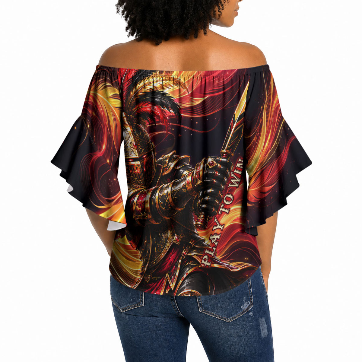 Trinbago Knight Riders Cricket Off Shoulder Wrap Waist Top Trinidad and Tobago Fiery Knight Warrior Bat Flame