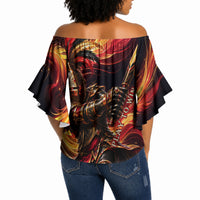 Trinbago Knight Riders Cricket Off Shoulder Wrap Waist Top Trinidad and Tobago Fiery Knight Warrior Bat Flame
