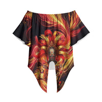 Trinbago Knight Riders Cricket Off Shoulder Wrap Waist Top Trinidad and Tobago Fiery Knight Warrior Bat Flame