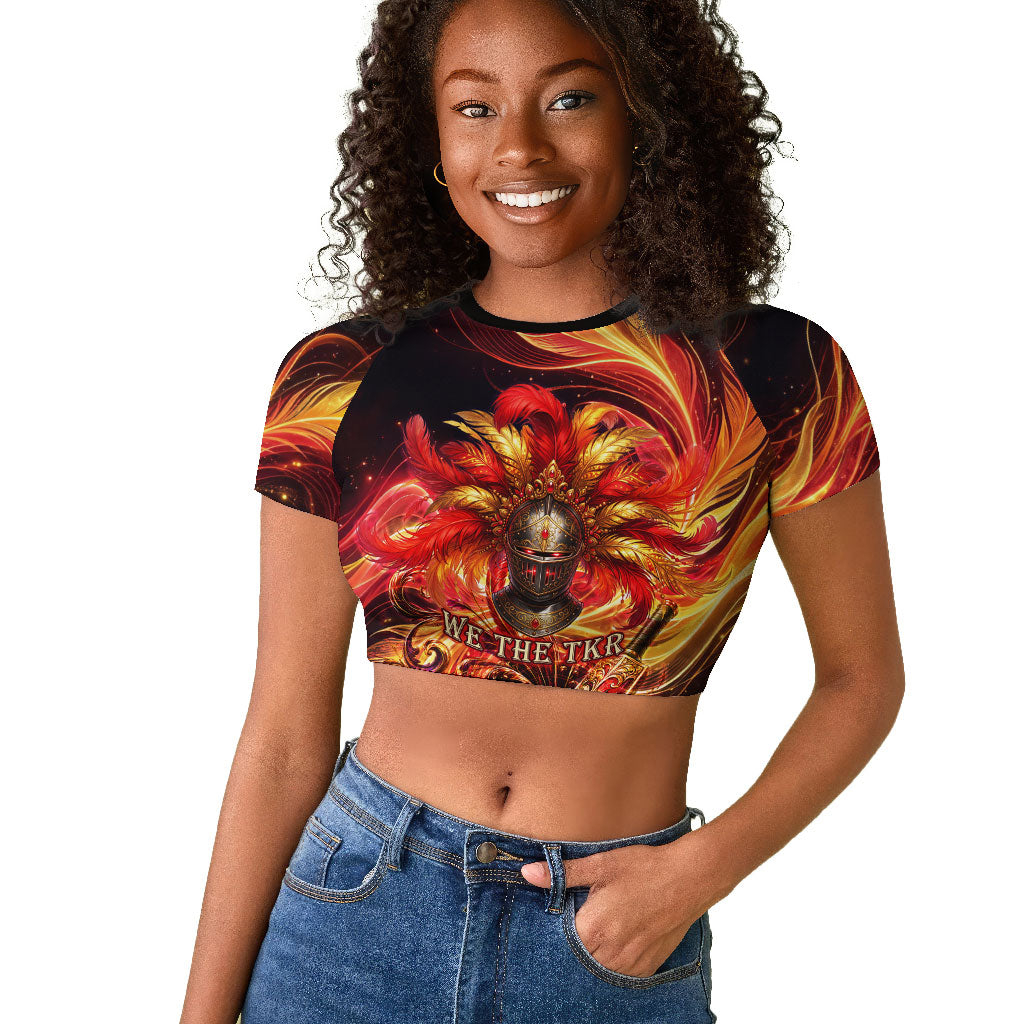 Trinbago Knight Riders Cricket Raglan Cropped T shirt Trinidad and Tobago Fiery Knight Warrior Bat Flame