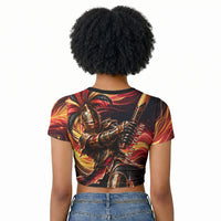 Trinbago Knight Riders Cricket Raglan Cropped T shirt Trinidad and Tobago Fiery Knight Warrior Bat Flame