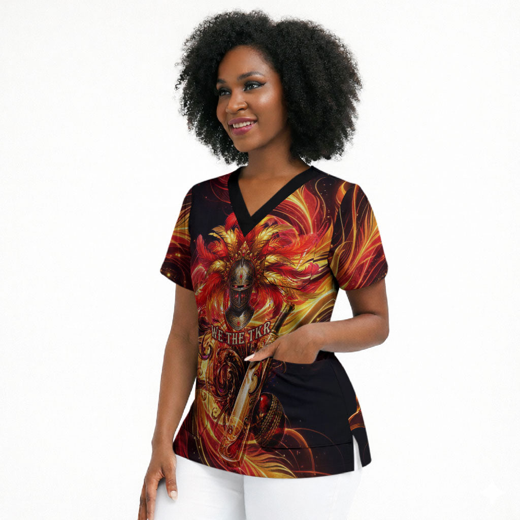 Trinbago Knight Riders Cricket Scrub Top Trinidad and Tobago Fiery Knight Warrior Bat Flame