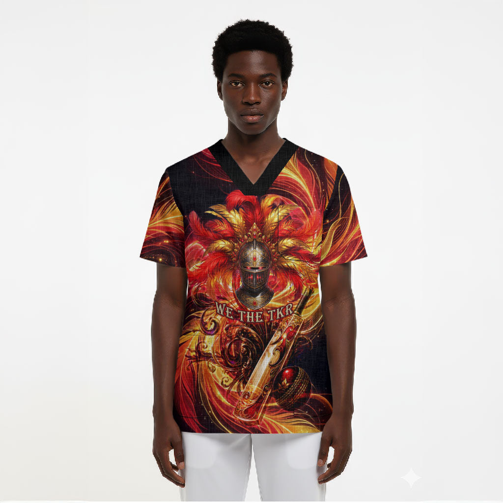 Trinbago Knight Riders Cricket Scrub Top Trinidad and Tobago Fiery Knight Warrior Bat Flame